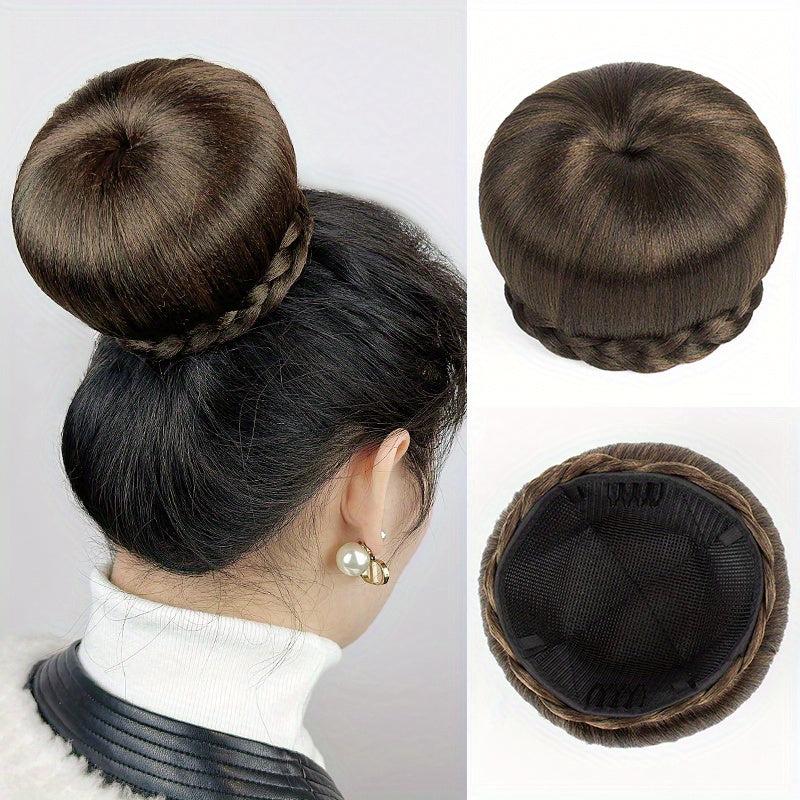 Braided Clip-In Hair Bun Hairpiece for Women Easy to Use Donut Roller Chignon