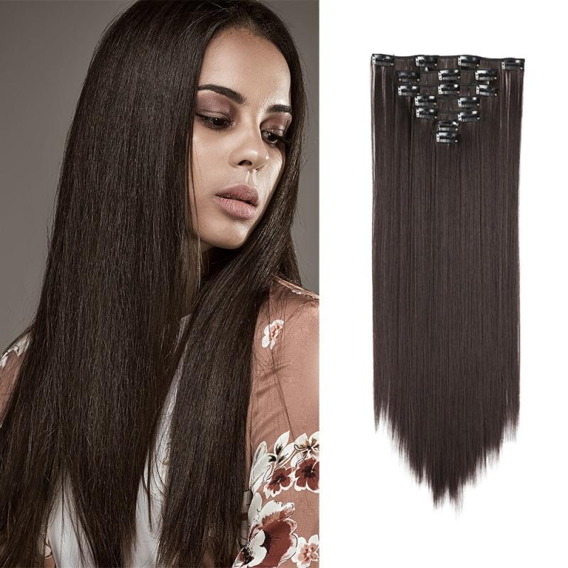 22 Inch Synthetic Hair Extensions 7pcs Set Clip In Long Straight Hairpieces