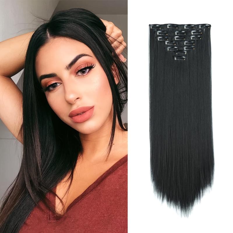 22 Inch Synthetic Hair Extensions 7pcs Set Clip In Long Straight Hairpieces
