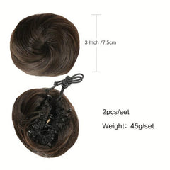 2pcs Mini Claw Clip Messy & Cat Ears Hair Bun Extensions Wig Accessory