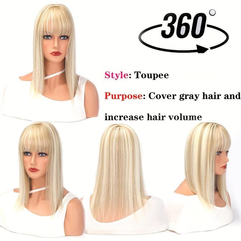 Short Straight Wig with Bangs Heat Resistant Synthetic Topper Closure for Women