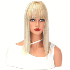 Short Straight Wig with Bangs Heat Resistant Synthetic Topper Closure for Women