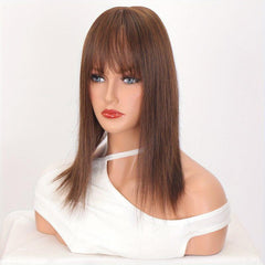 Short Straight Wig with Bangs Heat Resistant Synthetic Topper Closure for Women