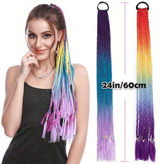 Colorful Braid Ponytail Extensions 12 Roots 60-96 cm Synthetic Hair Extensions