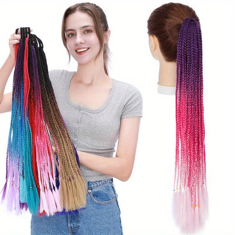 Colorful Braid Ponytail Extensions 12 Roots 60-96 cm Synthetic Hair Extensions