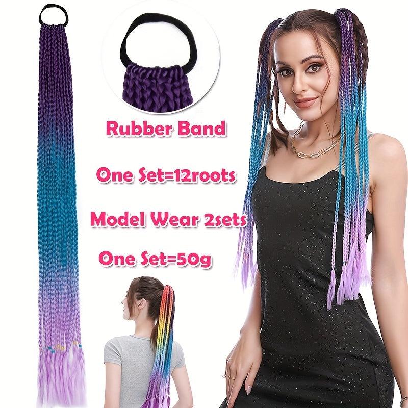 Colorful Braid Ponytail Extensions 12 Roots 60-96 cm Synthetic Hair Extensions