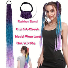 Colorful Braid Ponytail Extensions 12 Roots 60-96 cm Synthetic Hair Extensions