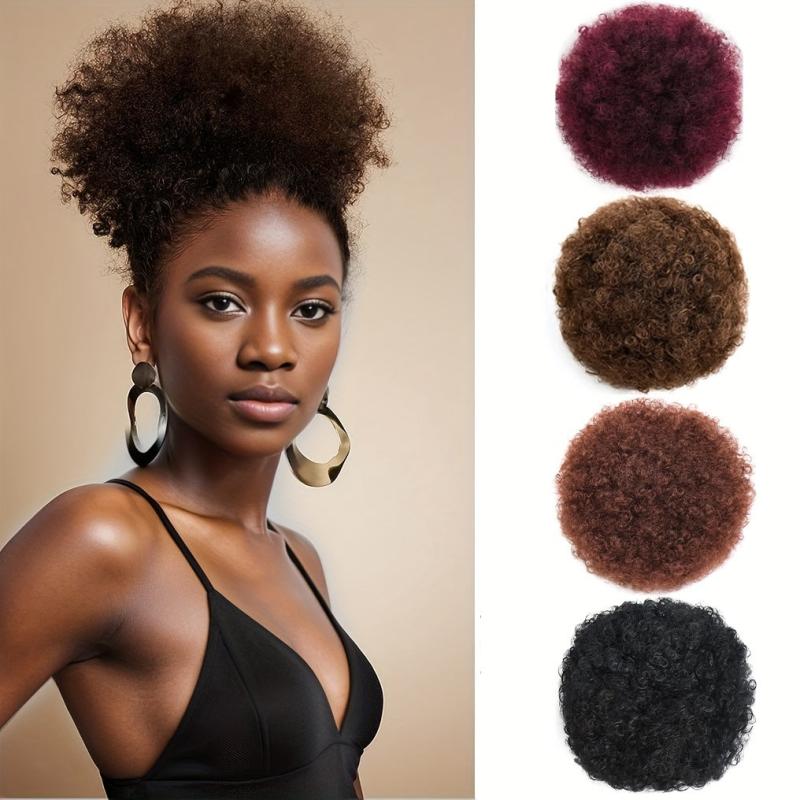 Kinky Curly Afro Puff Ponytail Bun Hair Piece - Burgundy