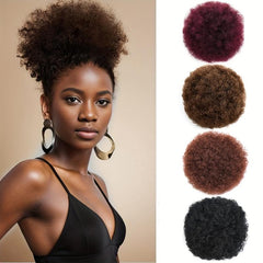 Kinky Curly Afro Puff Ponytail Bun Hair Piece - Burgundy