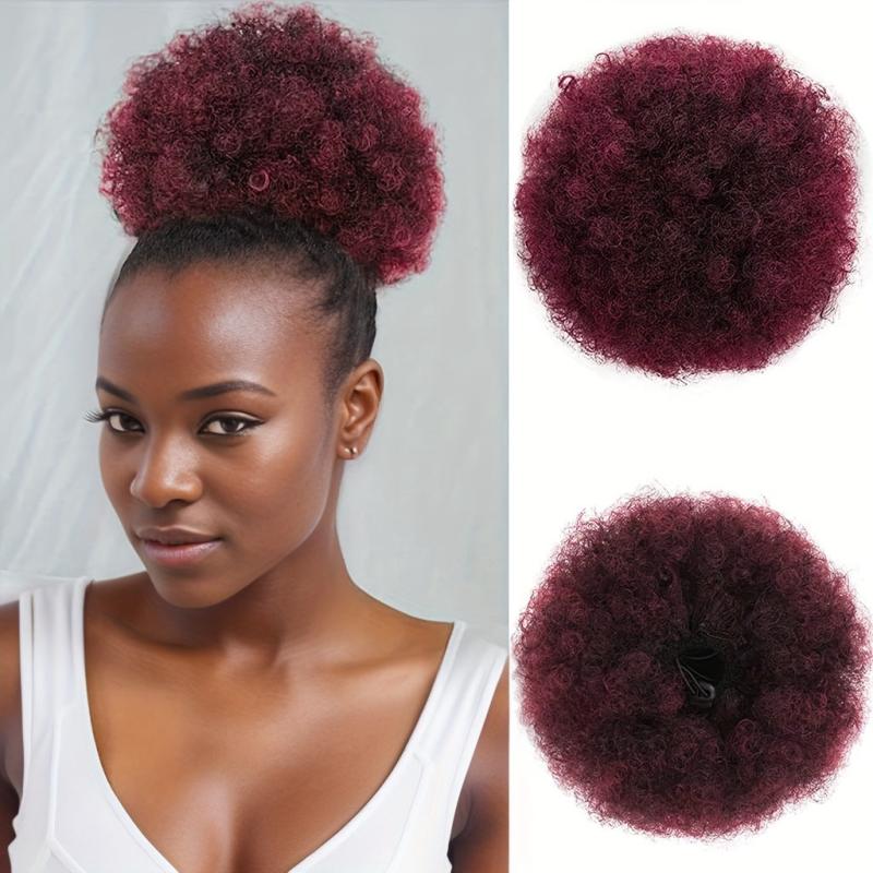Kinky Curly Afro Puff Ponytail Bun Hair Piece - Burgundy