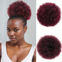 Kinky Curly Afro Puff Ponytail Bun Hair Piece - Burgundy