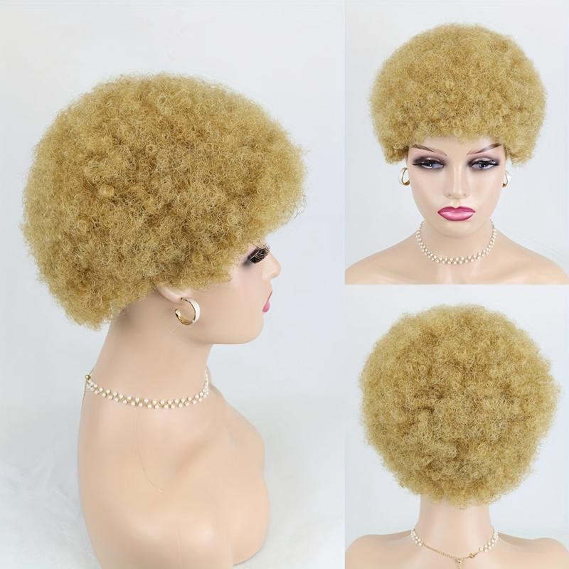 Short Kinky Afro Curly Human Hair Wigs Natural Curly Pixie Cut Wig