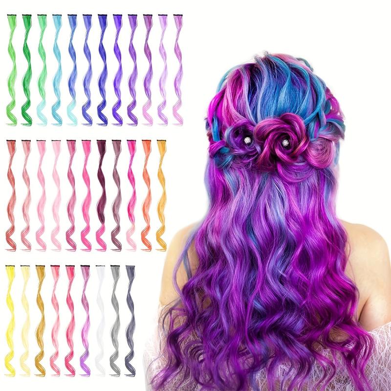 Rainbow Hair Extensions Colorful Curly Waves for Parties Highlights
