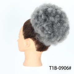 Short Synthetic Afro Puff Drawstring Ponytail Reddish Brown Wig For Women