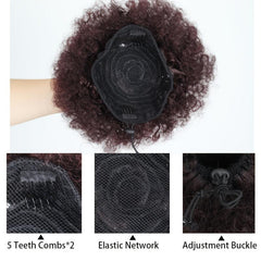 Short Synthetic Afro Puff Drawstring Ponytail Reddish Brown Wig For Women