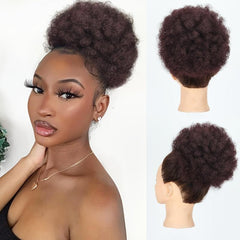 Short Synthetic Afro Puff Drawstring Ponytail Reddish Brown Wig For Women