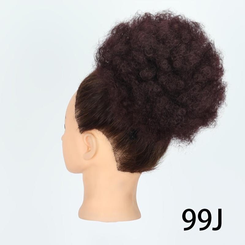 Short Synthetic Afro Puff Drawstring Ponytail Reddish Brown Wig For Women