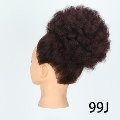 Short Synthetic Afro Puff Drawstring Ponytail Reddish Brown Wig For Women