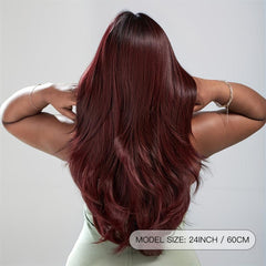 Long Wavy Burgundy Synthetic Hair Wig with Fringe for Women 60 96 cm