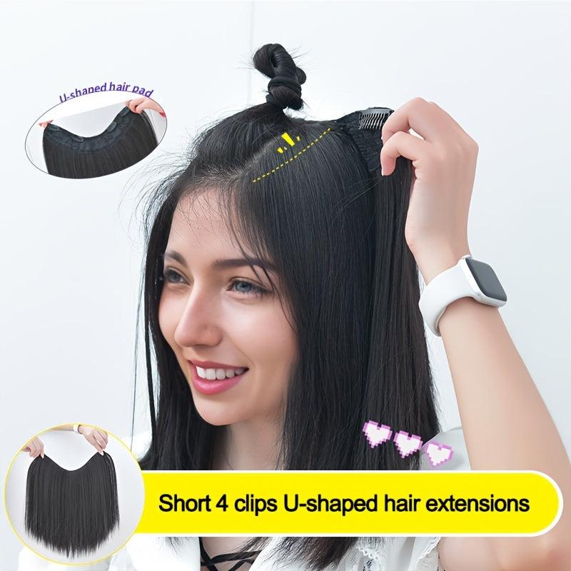 Short Straight Hair Pieces U Shaped Synthetic Clip In Hair Extensions