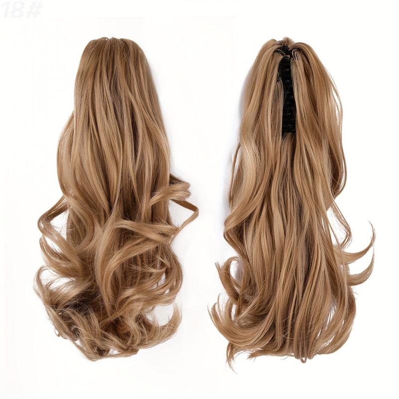 Short Curly Ponytail Extension Blonde Claw Clip Hairpiece for Women