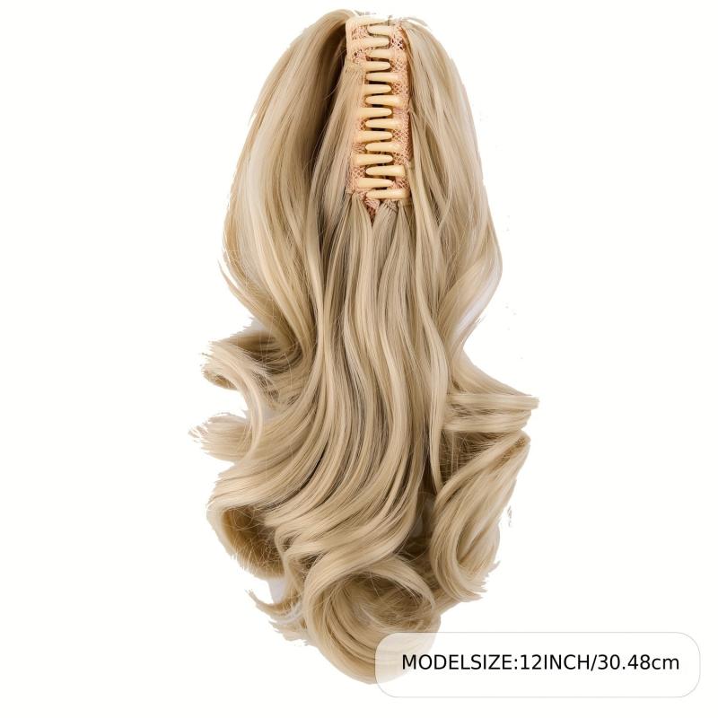 Short Curly Ponytail Extension Blonde Claw Clip Hairpiece for Women