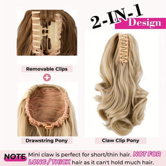 Short Curly Ponytail Extension Blonde Claw Clip Hairpiece for Women