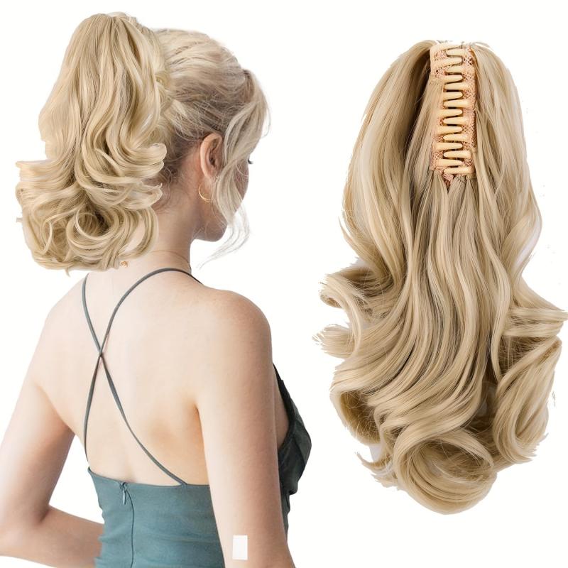 Short Curly Ponytail Extension Blonde Claw Clip Hairpiece for Women