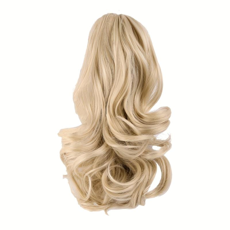Short Curly Ponytail Extension Blonde Claw Clip Hairpiece for Women