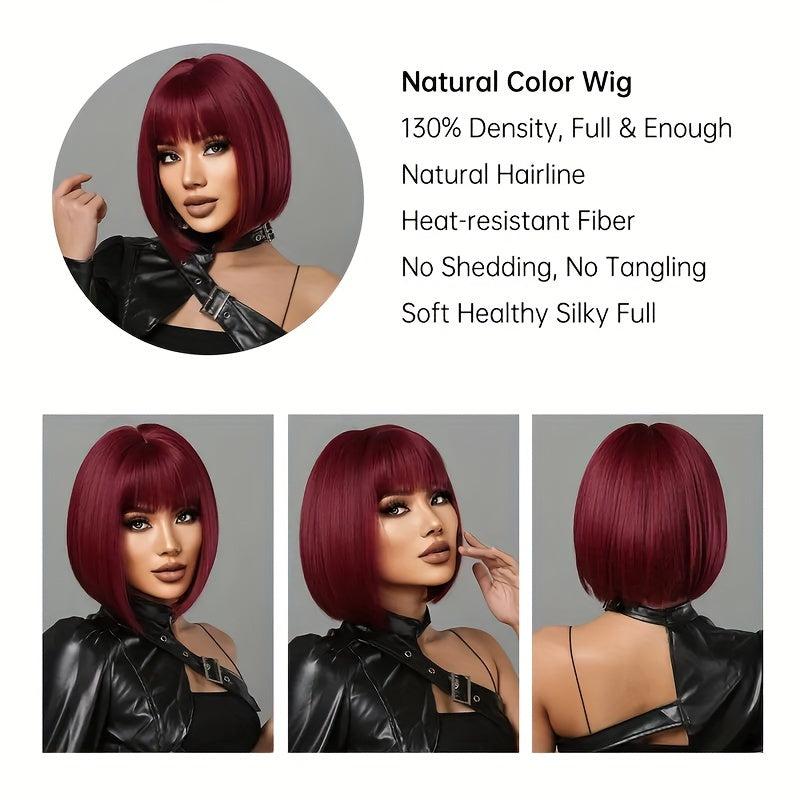 Burgundy Straight Bob Wigs With Bangs 30 48cm