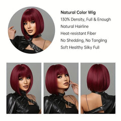 Burgundy Straight Bob Wigs With Bangs 30 48cm