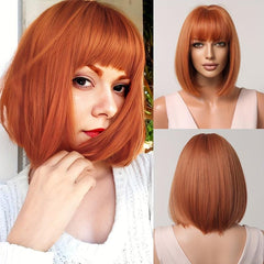 Burgundy Straight Bob Wigs With Bangs 30 48cm