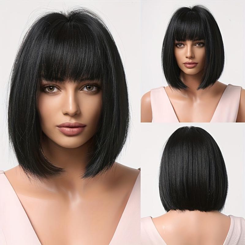 Burgundy Straight Bob Wigs With Bangs 30 48cm