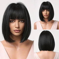 Burgundy Straight Bob Wigs With Bangs 30 48cm