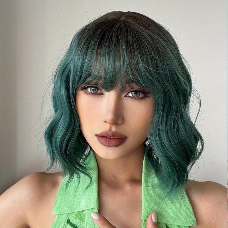 35 56 cm Red Green Dark Green Bob Curly Wave Hair Wigs