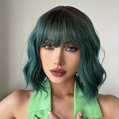35 56 cm Red Green Dark Green Bob Curly Wave Hair Wigs