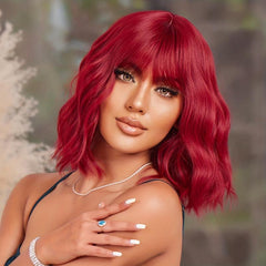 35 56 cm Red Green Dark Green Bob Curly Wave Hair Wigs