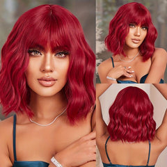 35 56 cm Red Green Dark Green Bob Curly Wave Hair Wigs
