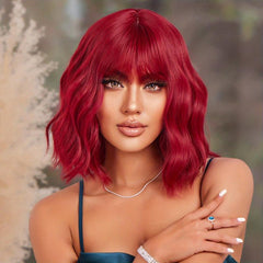 35 56 cm Red Green Dark Green Bob Curly Wave Hair Wigs