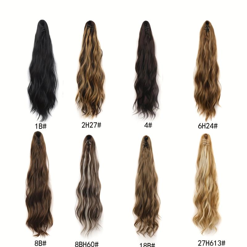 Brown Water Wave Synthetic Hair Claw Ponytail Clip On Hair Extension Wig