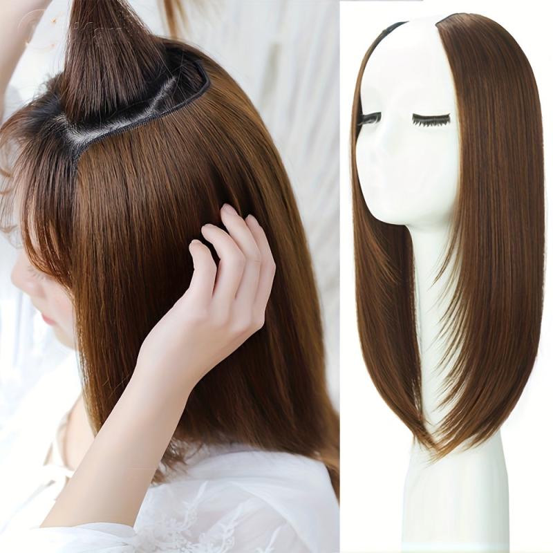 Clip In U Shaped Hair Piece Long Straight Synthetic Extensions