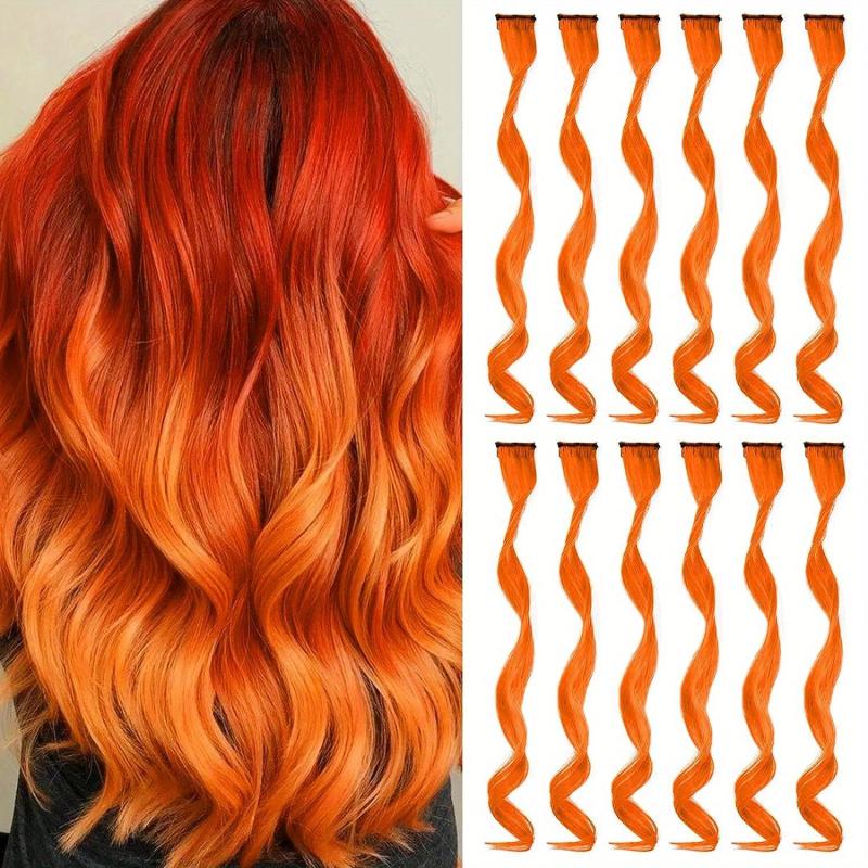 12pcs Y2K Long Curly Hair Extensions Clip-In Synthetic Rainbow Hairpieces