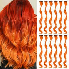 12pcs Y2K Long Curly Hair Extensions Clip-In Synthetic Rainbow Hairpieces