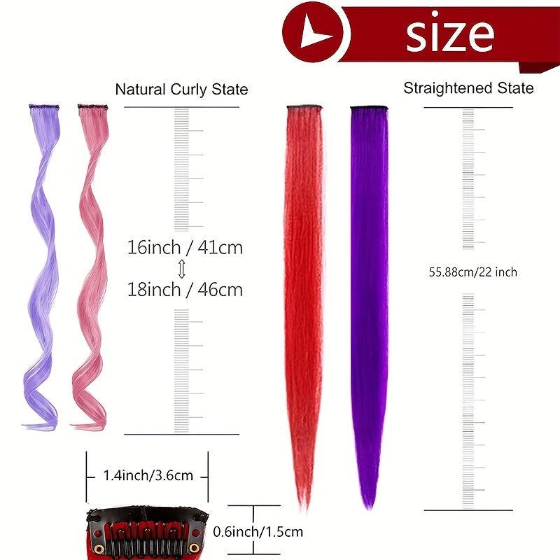 12pcs Y2K Long Curly Hair Extensions Clip-In Synthetic Rainbow Hairpieces