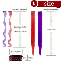12pcs Y2K Long Curly Hair Extensions Clip-In Synthetic Rainbow Hairpieces