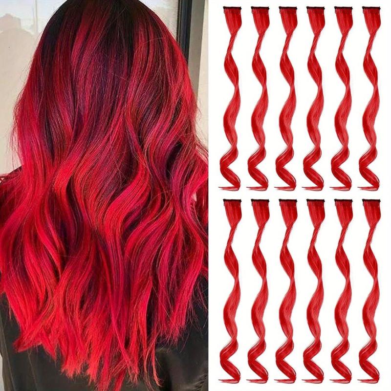12pcs Y2K Long Curly Hair Extensions Clip-In Synthetic Rainbow Hairpieces
