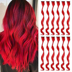 12pcs Y2K Long Curly Hair Extensions Clip-In Synthetic Rainbow Hairpieces