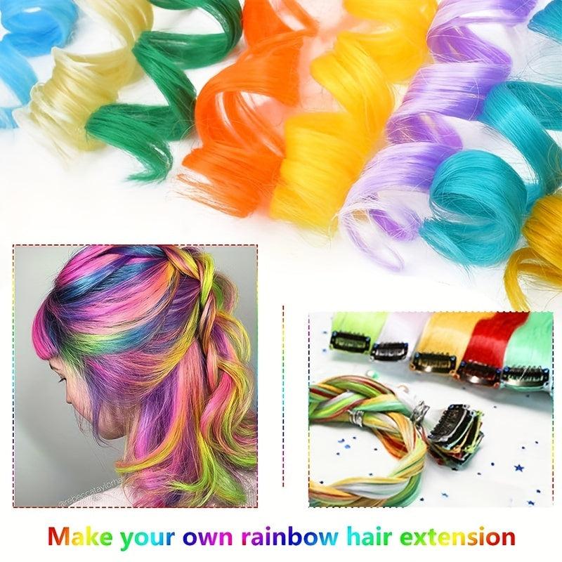 12pcs Y2K Long Curly Hair Extensions Clip-In Synthetic Rainbow Hairpieces