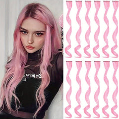 12pcs Y2K Long Curly Hair Extensions Clip-In Synthetic Rainbow Hairpieces