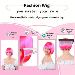 Short Straight Bob Wig With Bangs Synthetic Wig Heat Resistant For Halloween